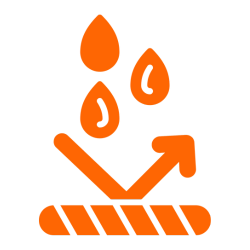 Orange water resistance icon with droplets and upward arrow