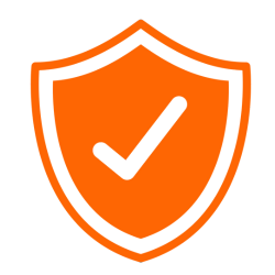 Orange shield icon with white checkmark for protection