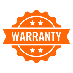 Orange warranty seal badge with four stars