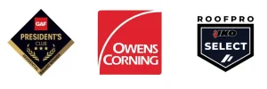 Impact Roofing Certificates - GAF Master Elite Presidents Club, Owens Corning Preferred, IKO