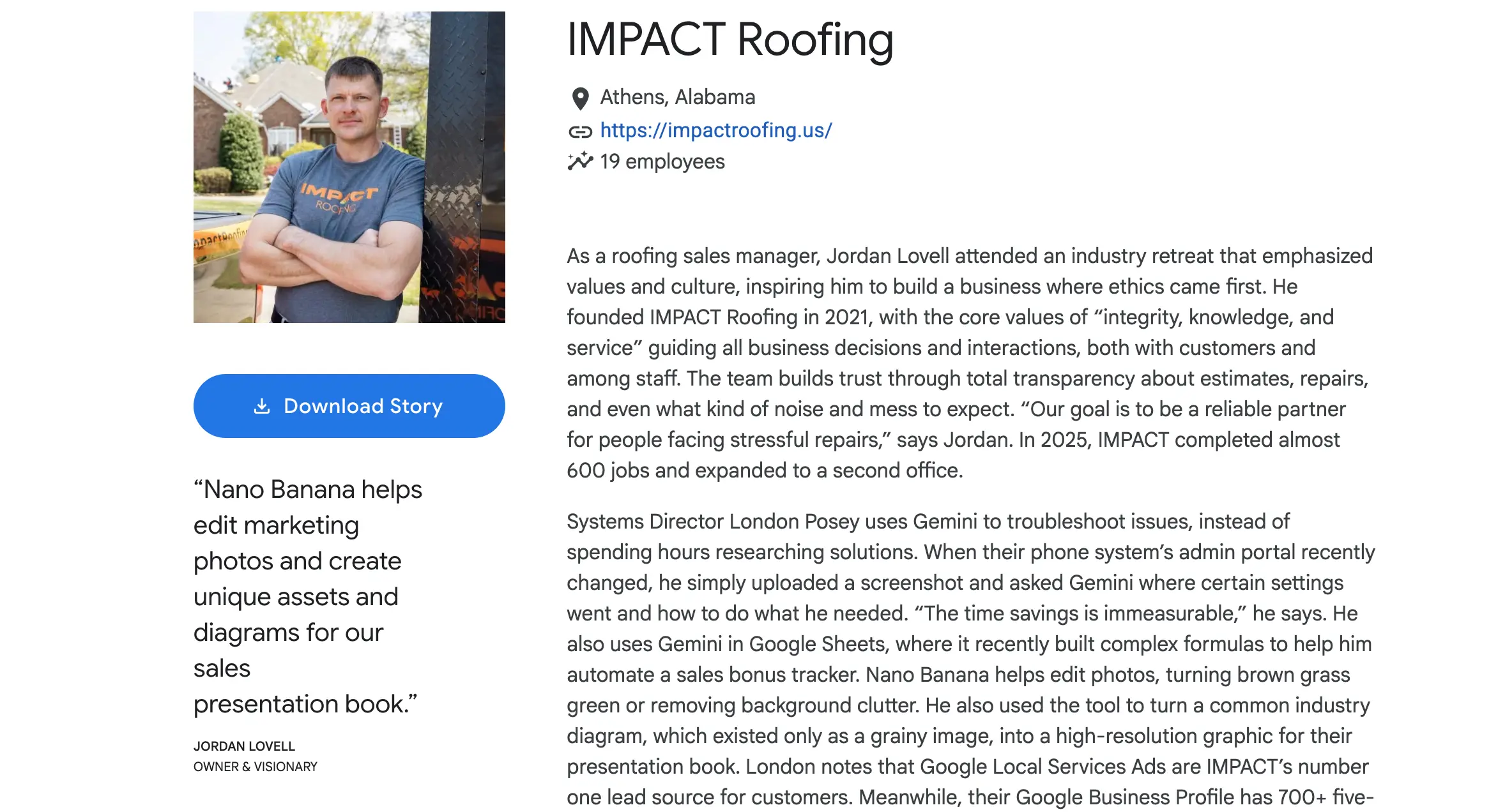 IMPACT Roofing featured in the 2025 Google Economic Impact Report