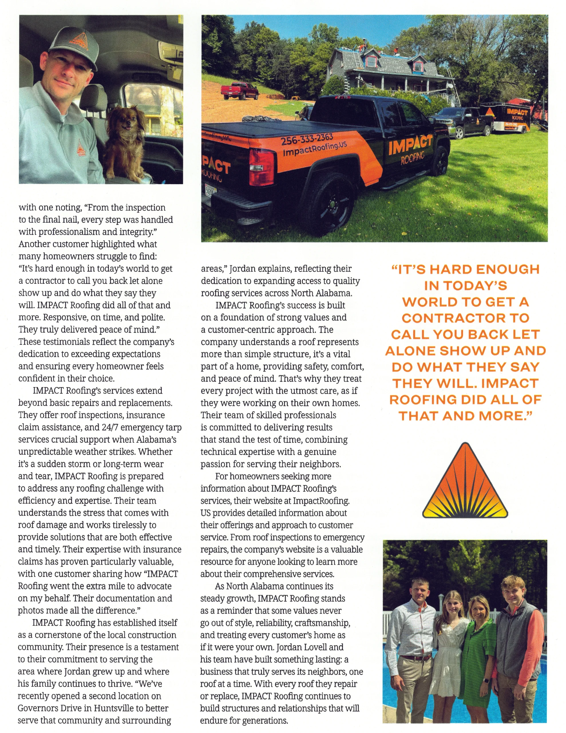 Stroll Hampton Cove magazine page featuring IMPACT Roofing